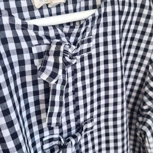 Retro Gingham Puff Sleeve Peplum Blouse Black White Size M - Picture 8 of 10